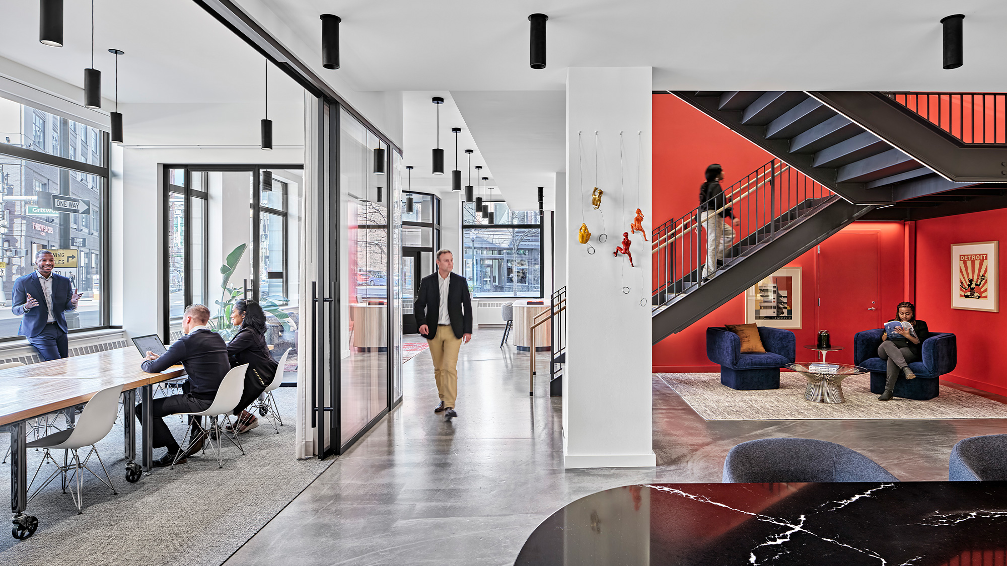 A group of people in a room.