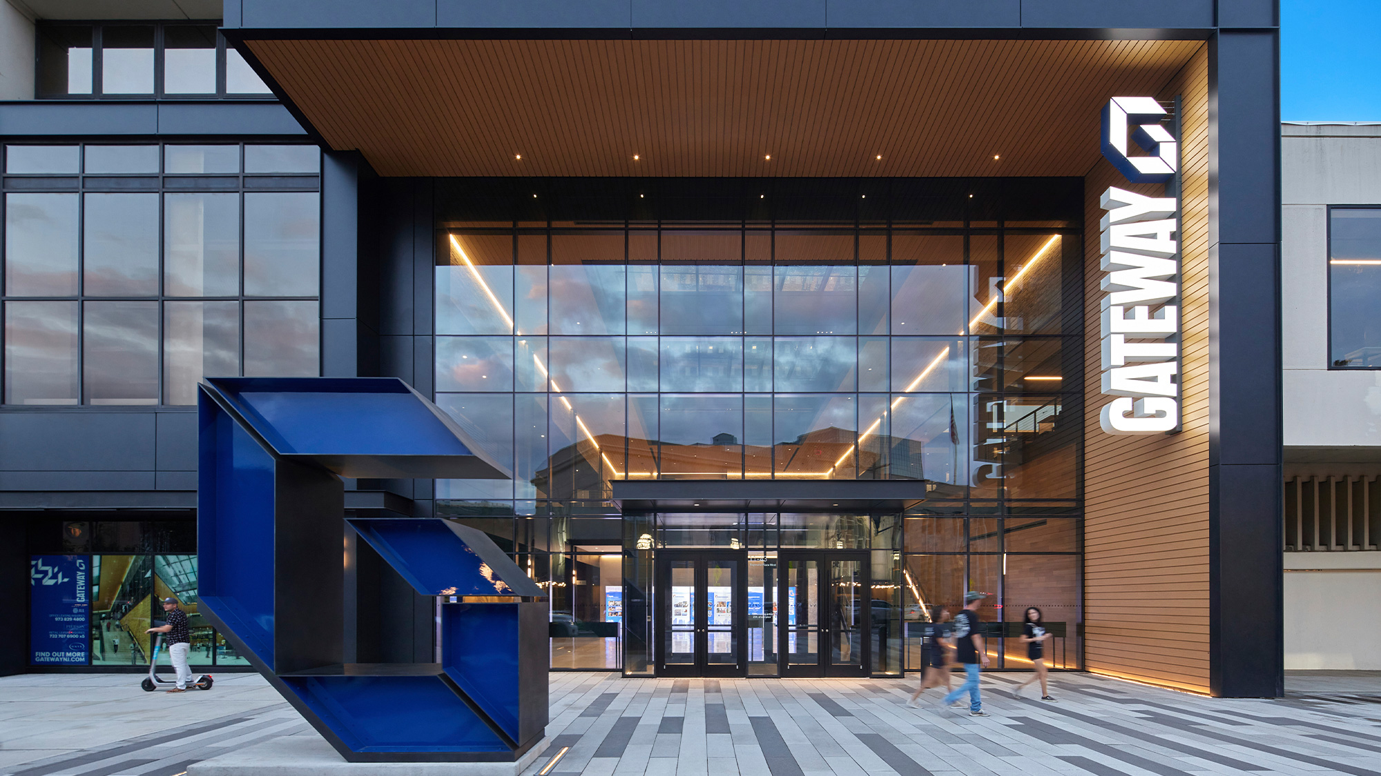 A building with a blue slide.