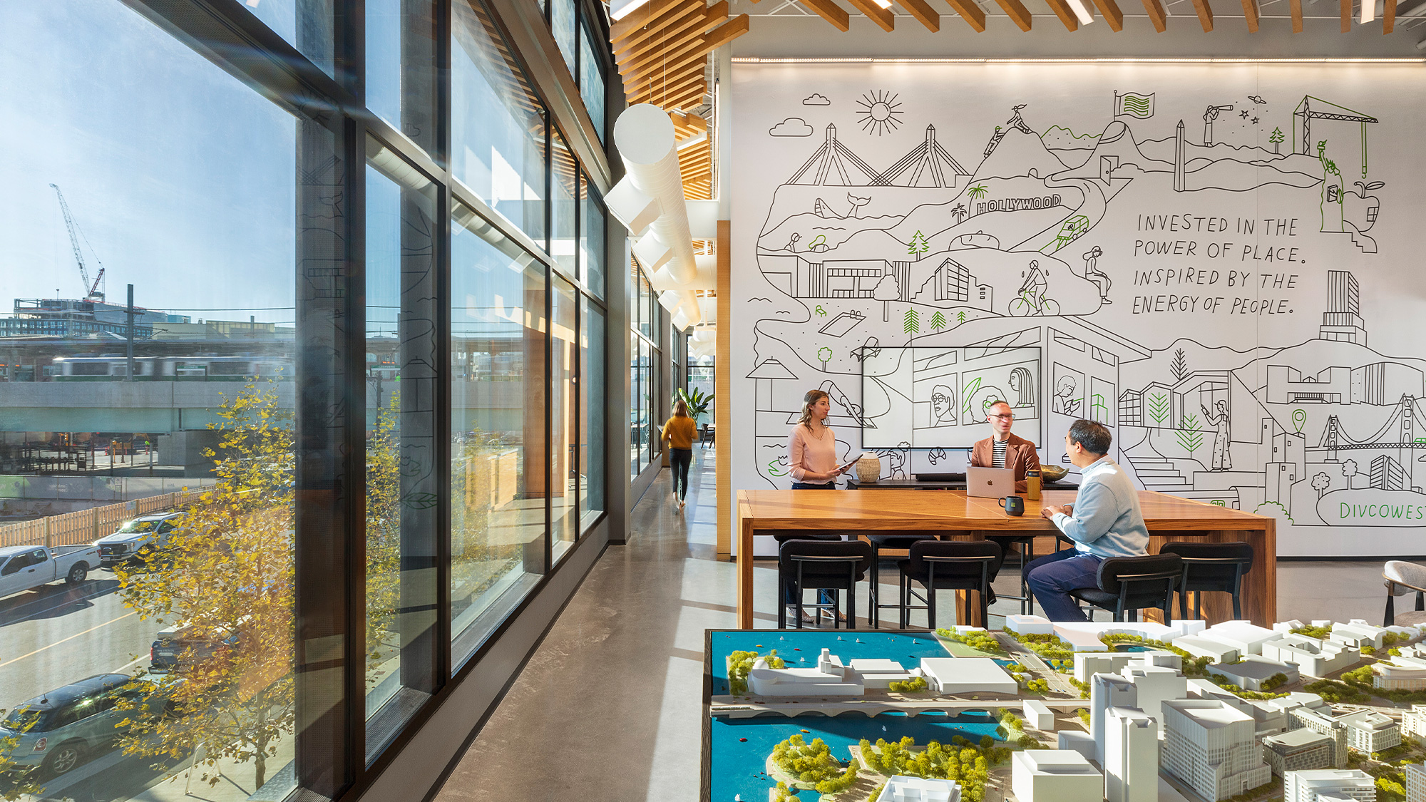 A few people sitting at a table.