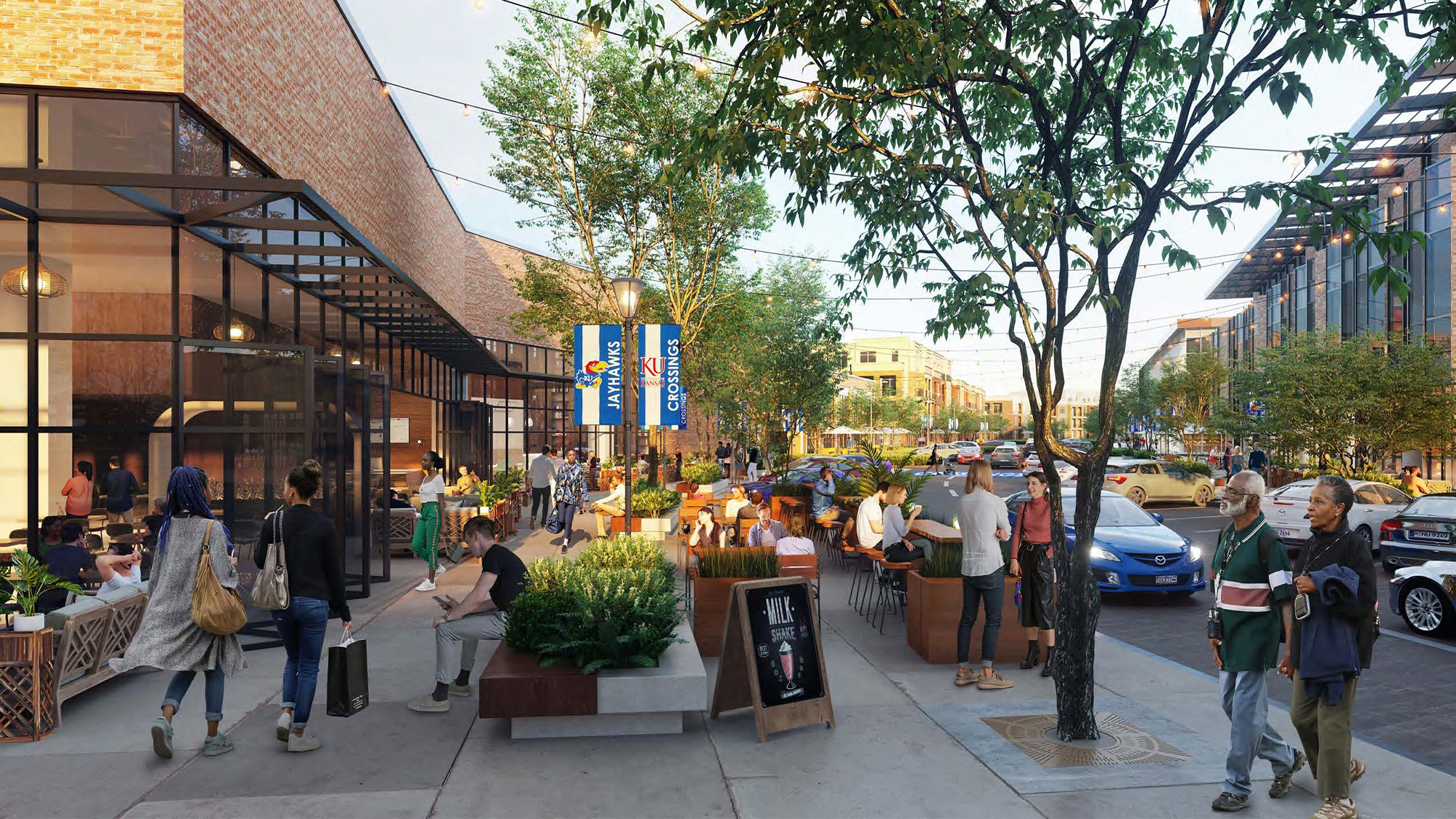 Exterior space at The Crossing at University of Kansas Master Plan.