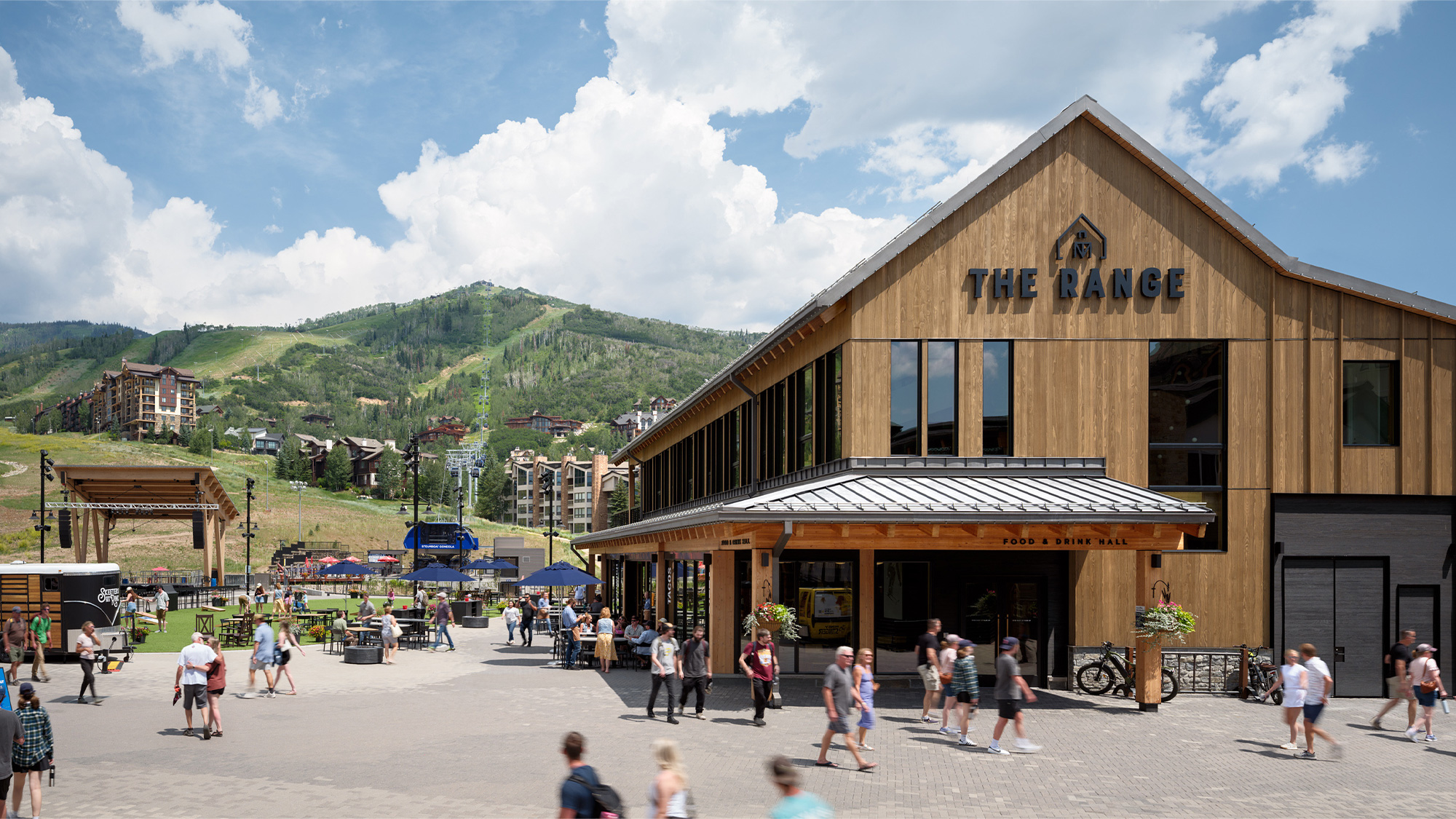 A group of people outside a building.