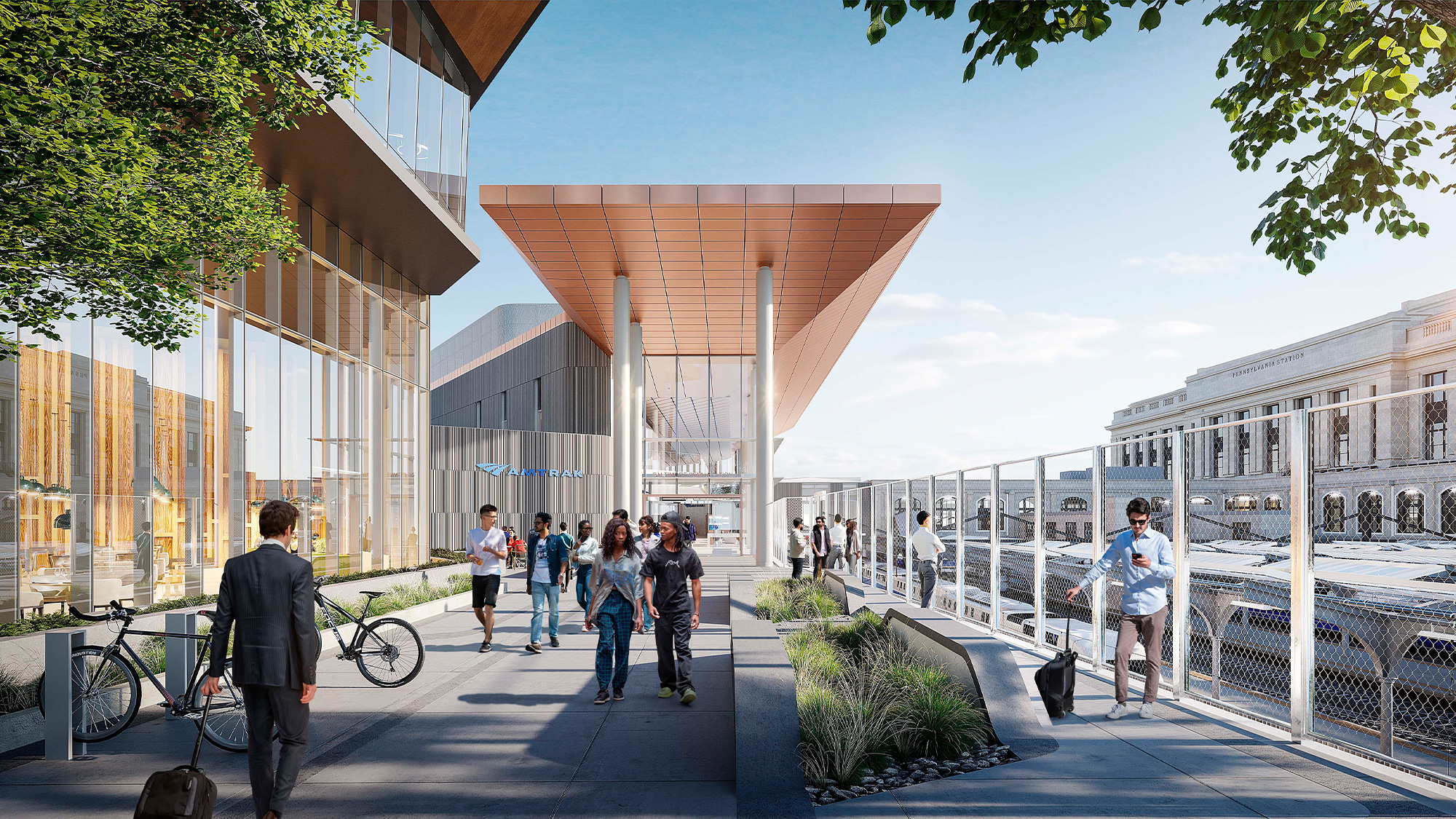 People walking on a sidewalk.