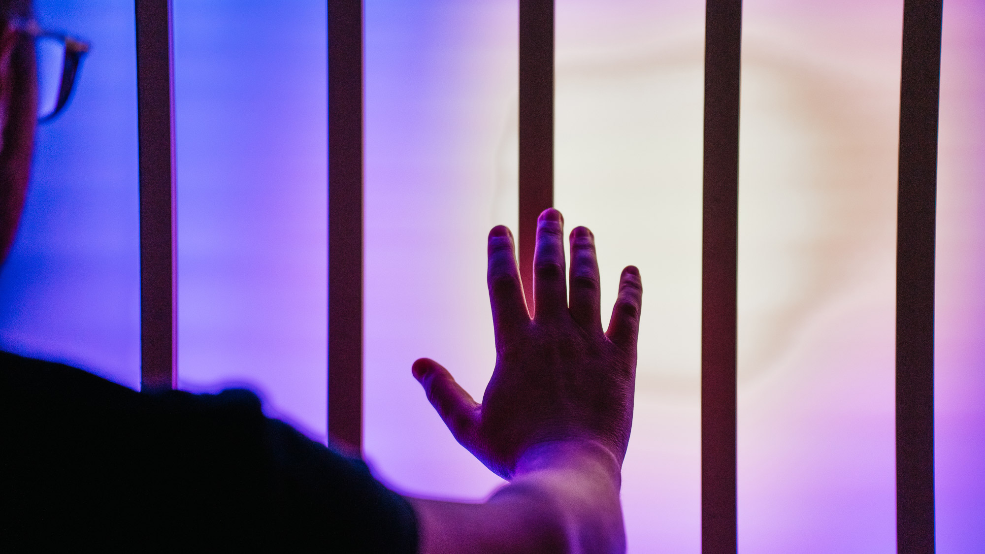 A person touching Gensler Los Angeles Experience Lab screen