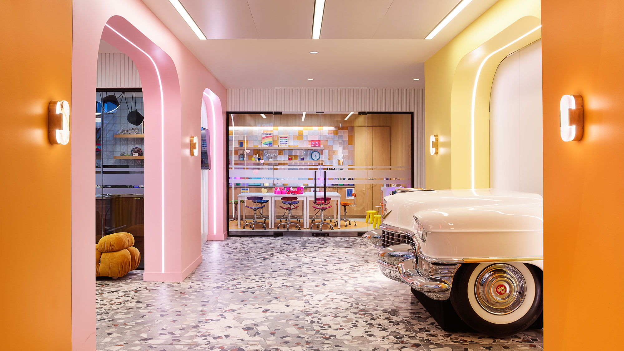 A car parked in a room.