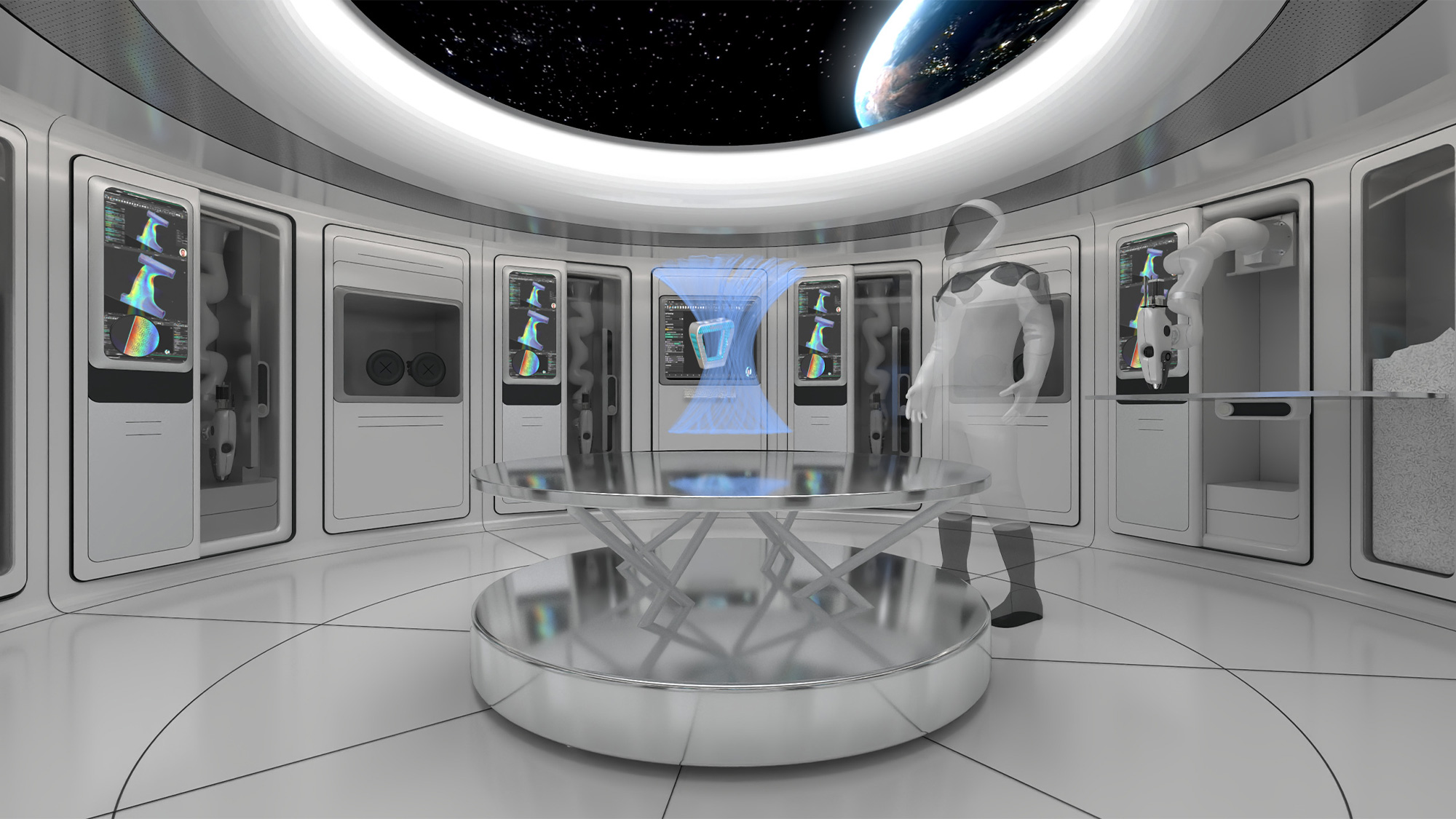 A room with a table and a glass table.