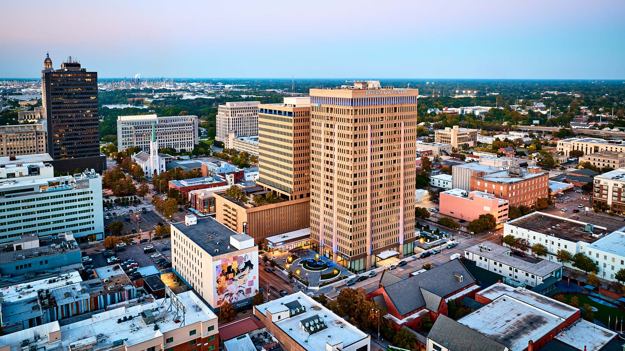 A city with many buildings.